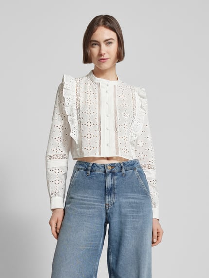 The Kooples Bluzka koszulowa krótka z haftem angielskim Biały 4