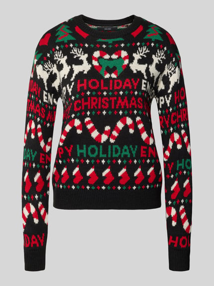 VERO MODA Pullover mit weihnachtlichem Motiv-Print Black 2