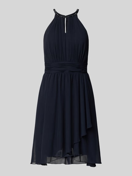 Jake*s Cocktail Knielanges Cocktailkleid mit Ziersteinbesatz Marine Melange 2