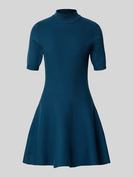 Produktfoto, Minikleid aus Viskose-Mix mit Stehkragen von Apricot, A-Linie, dunkelblau, kurzarm, glatte Textur, Damen Minikleid
