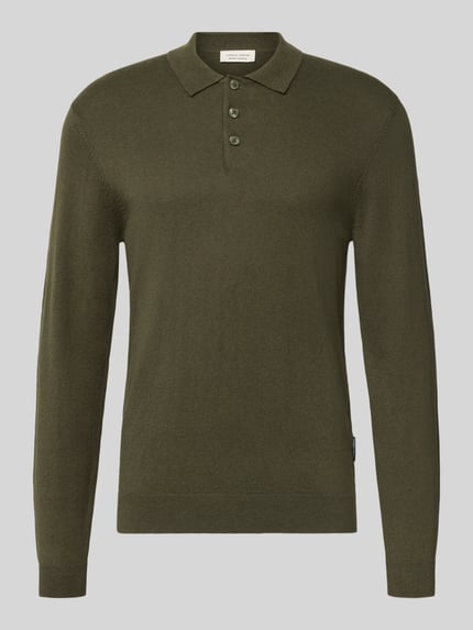 Produktfoto, Regular Fit Strickpullover aus Baumwoll-Mix mit Kaschmir-Anteil von Casual Friday, olivgrün, Polokragen, elastische Abschlüsse