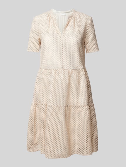 Jake*s Collection Knielanges Kleid mit Lochstickerei Offwhite 2