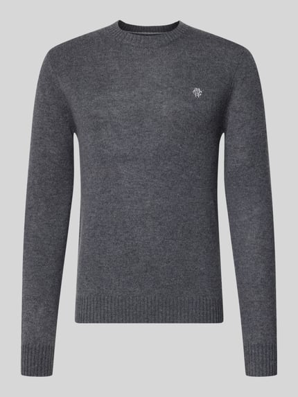 Produktfoto, Slim Fit Strickpullover aus reiner Wolle mit Label-Stitching von MCNEAL in Grau, gerippte Abschlüsse, glatte Textur, Herren Strickpullover, Rückenlänge 66 cm, Ärmellänge 69 cm