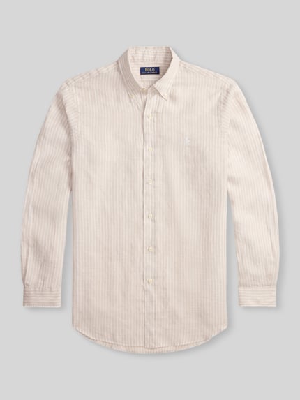 Produktfoto, Regular Fit Freizeithemd aus reinem Leinen von Polo Ralph Lauren in Mehrfarbig, gestreift, Flammgarn-Textur, Button-Down-Kragen, Logo-Detail