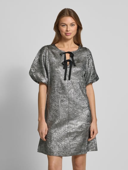 b.young mini-jurk met sierstrikapplicatie model 'Detona' Metallic zwart - 4