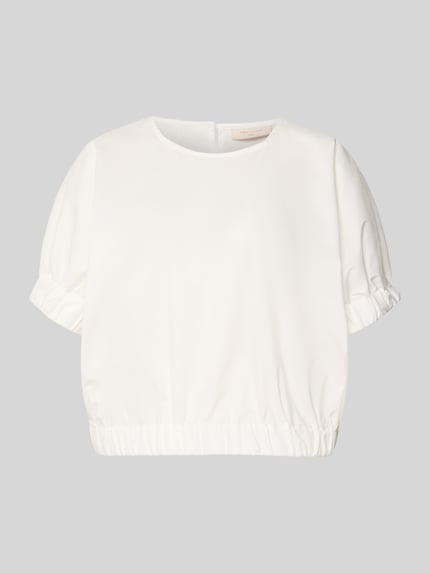 Produktfoto, Blusenshirt mit Rundhalsausschnitt van FREE/QUENT, wit, recht model, halve mouw, katoenmix, maat S ruglengte 52 cm, mouwlengte 23 cm