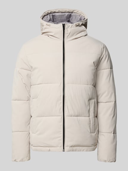Produktfoto, Steppjacke mit Kapuze Modell 'GALAXY' von JACK & JONES in Creme mit Reißverschluss und Eingrifftaschen, glatte Struktur.