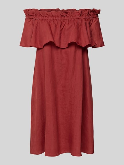 Produktfoto, Figurumschmeichelndes Kleid mit Carmen-Ausschnitt von Marc O'Polo, Optik: Unifarben, Passform: Figurumspielend, Länge: Knielang, Volants