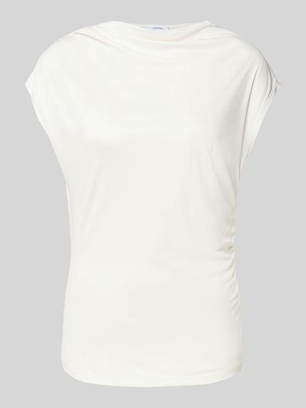 Productfoto, T-shirt uit viscose met plooien van comma, pure viscose, regular fit, kapmouw, ruglengte maat 36: 65 cm, effen crème, zachte textuur