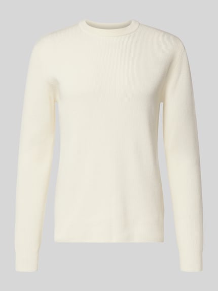 Produktfoto, Relaxed Fit Strickpullover mit Rundhalsausschnitt von Lindbergh, cremefarben, Ripp-Optik, Baumwoll-Mix, glatte Textur