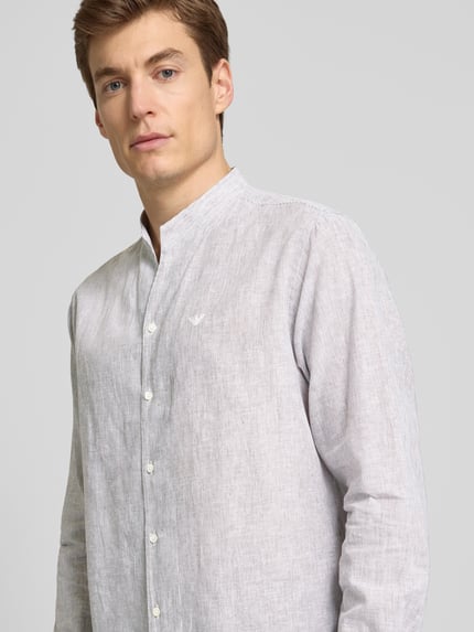 Emporio Armani Regular Fit Freizeithemd aus Leinen-Baumwoll-Mix Hellbraun 3