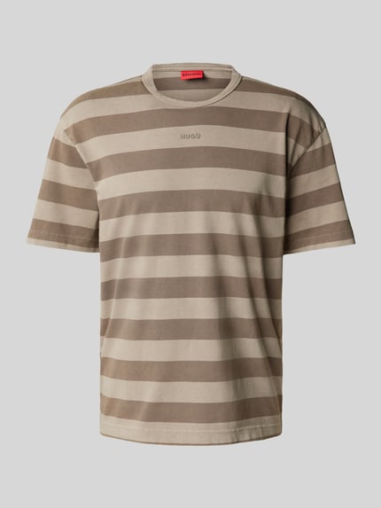 HUGO T-Shirt mit geripptem Rundhalsausschnitt Modell 'Dockoe' Hellbraun 2