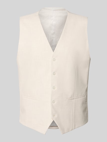 Productfoto, Regular Fit bodywarmer met viscose van HECHTER PARIS, elastische materiaalmix, V-hals, knoopsluiting, paspelzakken, beige kleur, ruglengte maat 50: 60 cm
