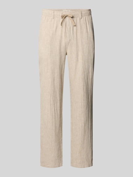 Produktfoto, Hose aus Leinen-Baumwoll-Mix Modell 'MAXIM' von Blend in Beige, elastischer Bund, strukturierte Oberfläche, Relaxed Fit.