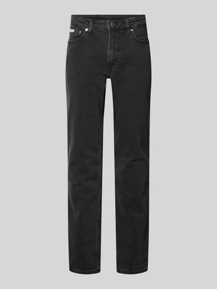 Productfoto, donkere slim fit jeans uit katoenmix met rechte pijpen, structuur van denim, Slim Fit Jeans uit katoenmix van Calvin Klein Jeans
