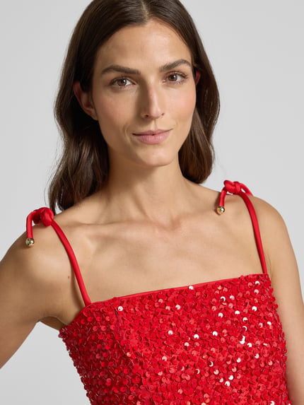 Marc Cain Knielanges Kleid mit Pailletten und Schnürung Rot 3