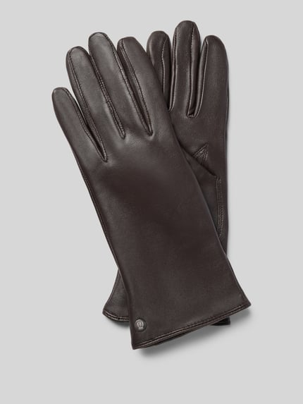 Produktfoto, Handschuhe aus echtem Leder mit Label-Detail von Roeckl, Damen Handschuhe, unifarben, glatte Textur, dunkler Braunton