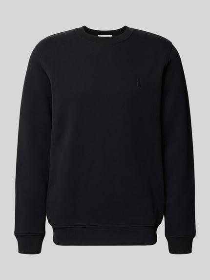 Produktfoto, Regular Fit Sweatshirt aus reiner Bio Baumwolle Modell 'BAARO FLEECE' von Armedangels, schwarz, unifarben, Logo-Detail, gerippte Abschlüsse.