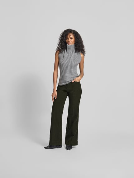 Victoria Beckham High rise wide fit corduroy broek Kaki - 1