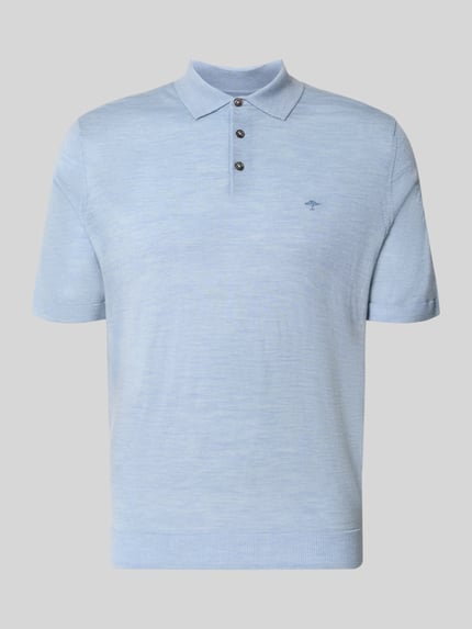 Produktfoto, Regular Fit Poloshirt aus reiner Baumwolle in Strick-Optik von Fynch-Hatton, hellblau, meliert, Polokragen, kurzärmelig