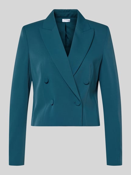 Produktfoto, Zweireihiger Blazer mit Reverskragen von Jake*s Cocktail, mieszanka materiałów z dodatkiem streczu, krój regular fit, długość tyłu w rozmiarze 36: 51 cm, kolor morski, gładka tekstura