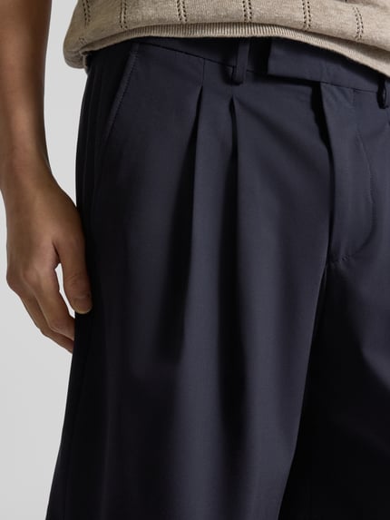 Selected Relaxed fit korte broek met bandplooien, model 'LIAM' Donkerblauw - 3