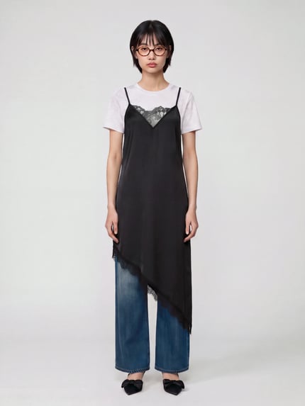 PIECES Fließendes Abendkleid mit asymmetrischem Saum Modell 'EVY' Black 4