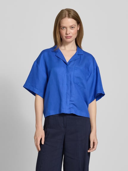 Selected Boxy fit overhemdblouse van een mix van lyocell en linnen, model 'LYRA' Koningsblauw - 4