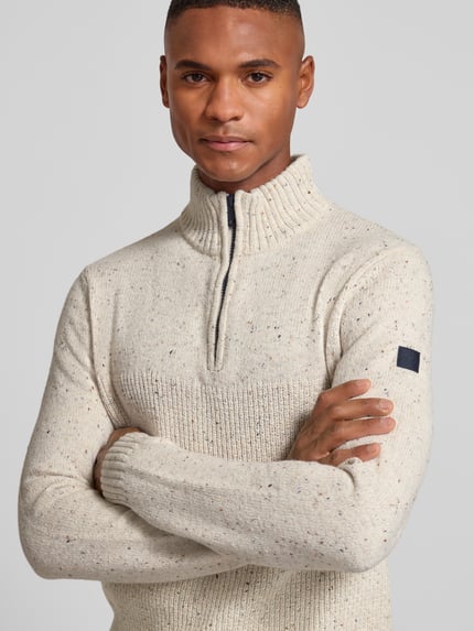 Tom Tailor Regular Fit Troyer aus Baumwoll-Mix Offwhite 3