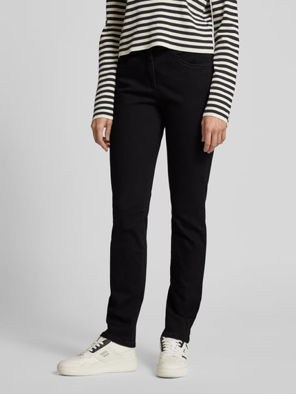Raphaela By Brax jeans met rechte pijpen met sierstiksels model 'Laura' Zwart - 4