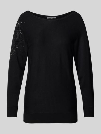 GUESS Sweter z dzianiny z obszyciem ozdobnymi kamieniami model ‘LESLIE’ Czarny 2