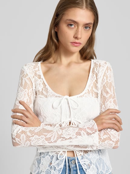 Gina Tricot Langarmbluse mit Schnürverschluss Offwhite 3
