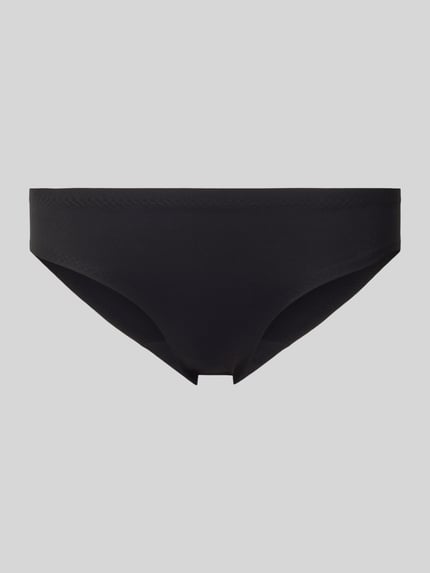 Produktfoto, Slip mit elastischem Bund van Schiesser voor dames, materiaalmix met stretch, nauwsluitend model, effen zwart, gladde textuur.