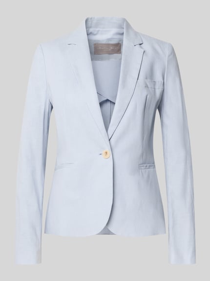 Produktfoto, Regular Fit Blazer aus Leinen-Mix mit Paspeltaschen von Christian Berg Woman Selection in hellem Blau, glatte Textur, Reverskragen, Damenmode mit Leinen-Baumwoll-Anteil, Rückenlänge 60 cm, Brustweite 46 cm, Ärmellänge 60 cm, Größe 36