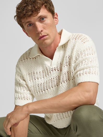 Jake*s Studio Men Poloshirt met ribboorden Offwhite - 3