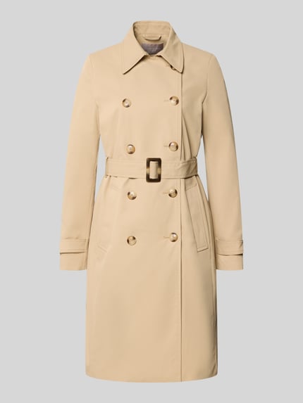 Produktfoto, Trenchcoat mit Ärmelriegeln von Christian Berg Woman Selection, beżowy, dopasowany krój, podwójny rząd guzików, pasek z klamrą, szerokość w rozmiarze 36: 39 cm ramion, długość tyłu: 100 cm, szerokość klatki: 48 cm, długość rękawa: 63 cm, gładka tekstura
