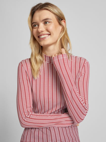 Tom Tailor Shaped Fit Langarmshirt aus Viskose-Mix mit Allover-Muster Rot 3