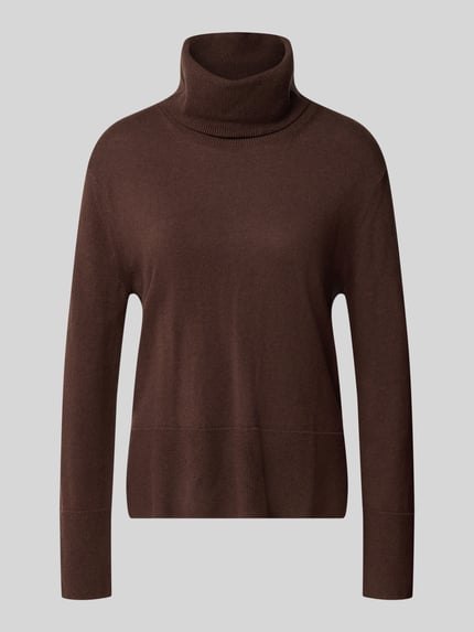 Produktfoto, Rollkragenpullover aus Kaschmir mit Seitenschlitzen von TOM TAILOR, effen kleuren, gebreide look, geribde boorden, lange mouwen