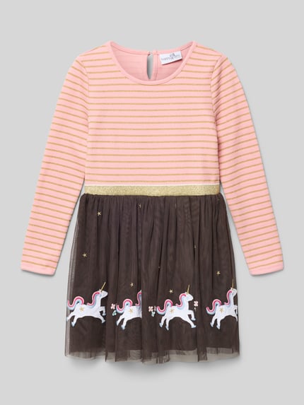 Happy Girls Kleid im 2-in-1-Look mit Motiv-Stitchings Apricot 1