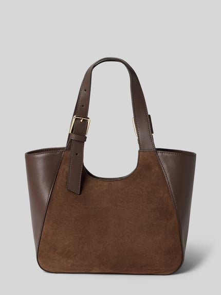 Produktfoto, Tote Bag aus echtem Kalbsleder Modell 'Dora' von FURLA, brązowy odcień, gładka i zamszowa faktura, Główna przegroda z zapięciem na magnes, regulowane paski na ramię, Szerokość w rozmiarze 1: 35 cm, Długość w rozmiarze 1: 24 cm, Głębokość w rozmiarze 1: 10 cm, Długość paska: 50 cm.