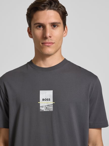BOSS Green Regular Fit T-Shirt aus Baumwoll-Mix Dunkelgrau 3