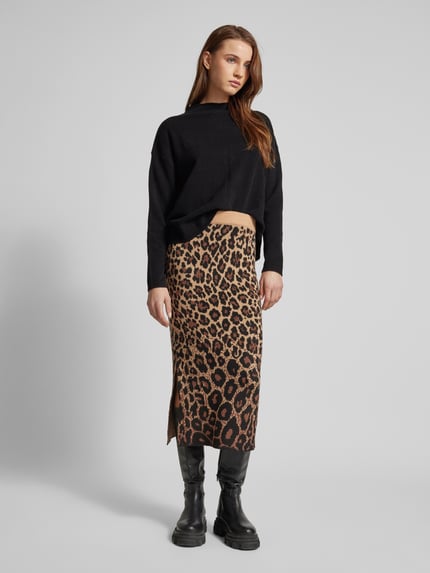 VERO MODA Spódnica midi z dzianiny z rozcięciem model ‘WHITNEY’ Camel 1