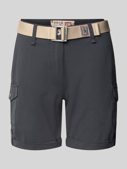 Produktfoto, Shorts mit Hydrocool Effekt und Gürtel von G.I.G.A. DX in Dunkelgrau mit beigem Gürtel, Pattentaschen, Regular Fit, Textur glatt