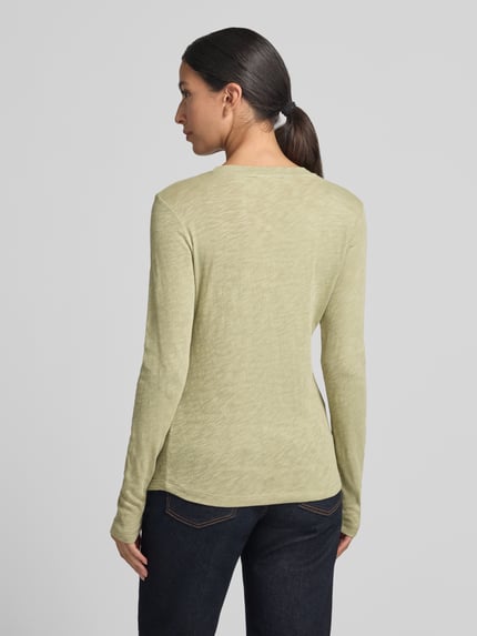 Marc O'Polo Shirt met lange mouwen met afgeronde zoom Rietgroen - 5