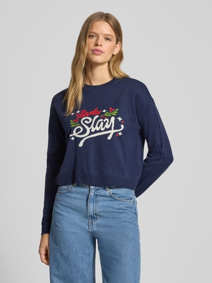 NOISY MAY® Gebreide pullover met ribboorden, model 'CLAUS' Marineblauw - 4