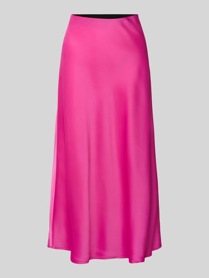 Produktfoto, pinkfarbener A-Linien Midirock mit elastischem Bund, glatte Textur, Modell 'YASPELLA' von YAS, Material-Mix.