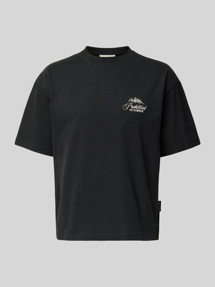 Productfoto, zwart T-Shirt met Label-Stitchings en ronde hals, van PROHIBITED, pure katoen, regular fit, ruglengte maat M 65 cm