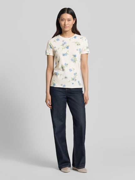 Jake*s Casual T-Shirt im Allover-Look mit Rundhalsausschnitt Offwhite 1