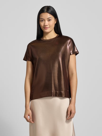 MOS MOSH T-shirt in leerlook, model 'Nicola' Donkerbruin - 4