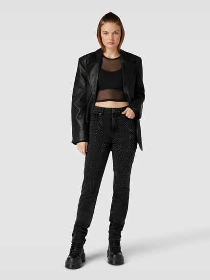 ONLY Straight Fit Jeans mit Ziersteinbesatz Modell 'EMILY' Black 1
